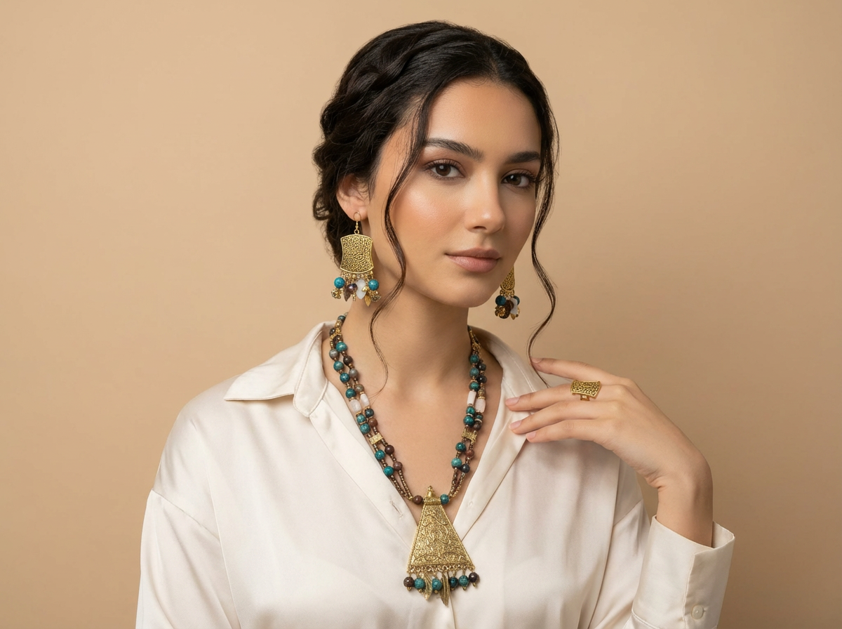 Firefly_Gemini Flash_please change this model to a modern Egyptian model face wearing an offwhite stain 320171 (2)